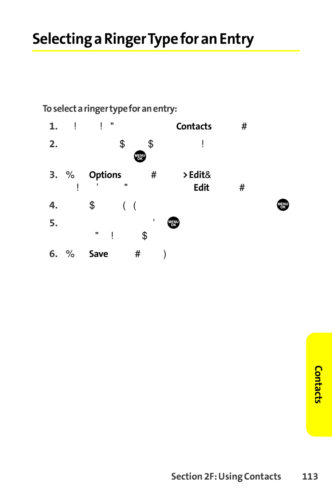 Sprint Nextel SCP-8400 manual Selecting a RingerType for an Entry, To selecta ringer type for an entry, 113 