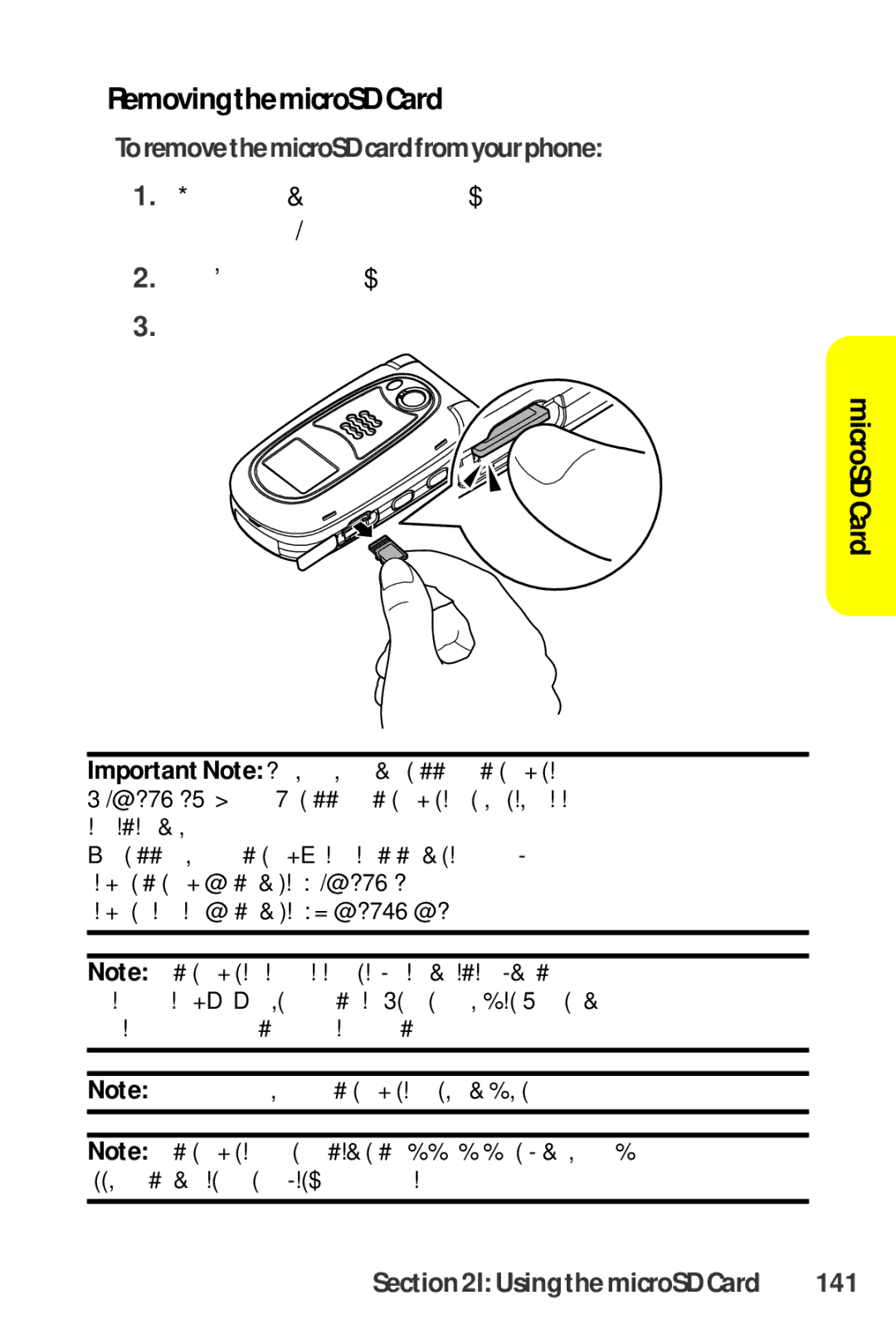 Sprint Nextel SCP-8400 manual RemovingthemicroSDCard, ToremovethemicroSDcardfromyourphone, 141 