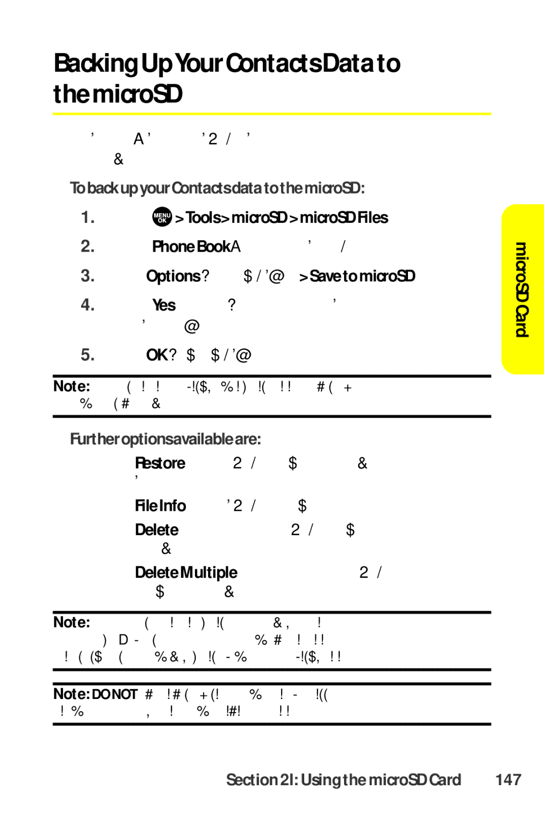 Sprint Nextel SCP-8400 manual Backing UpYour Contacts Data to the microSD, TobackupyourContactsdatatothemicroSD, 147 