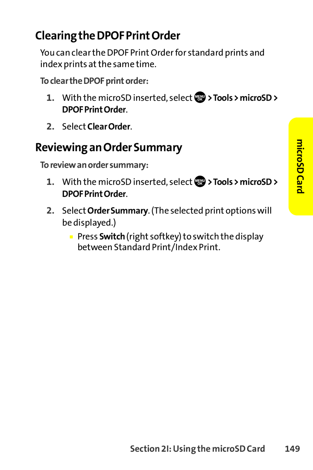 Sprint Nextel SCP-8400 manual Clearing the Dpof PrintOrder, Reviewing an Order Summary, TocleartheDPOFprintorder, 149 