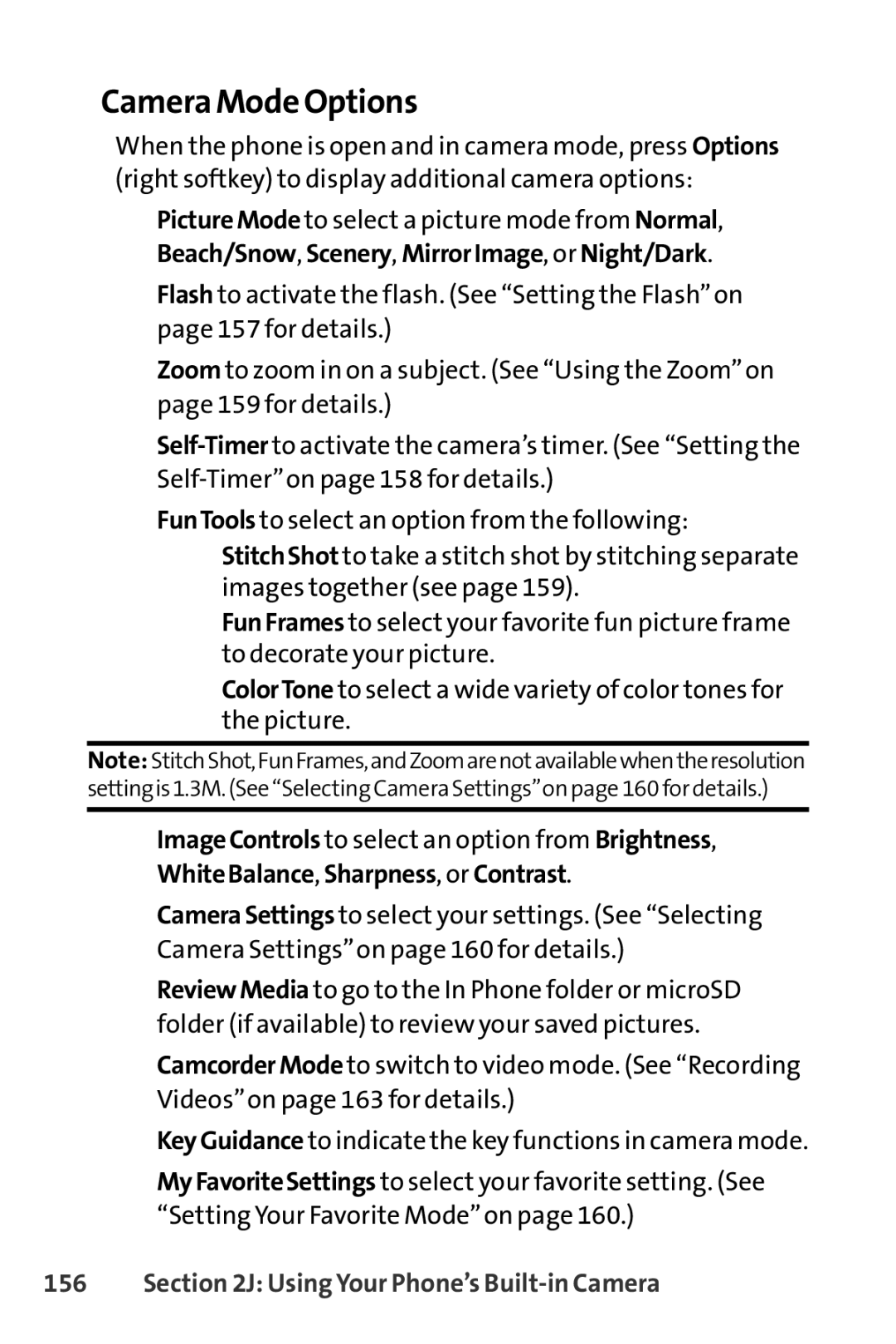 Sprint Nextel SCP-8400 manual Camera Mode Options 