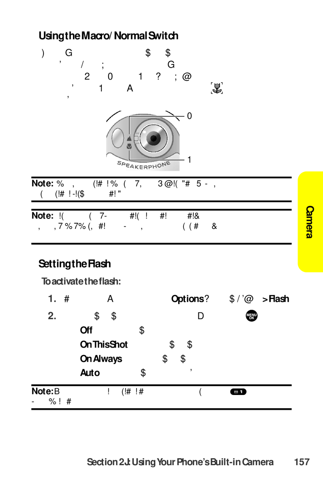 Sprint Nextel SCP-8400 manual UsingtheMacro/NormalSwitch, SettingtheFlash, Toactivatetheflash, 157 