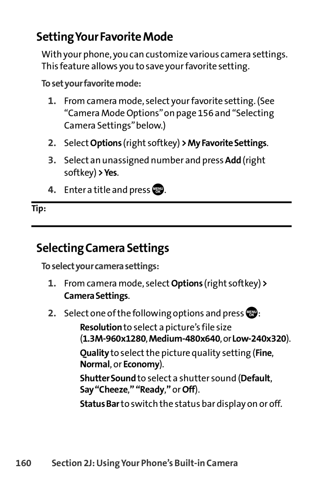 Sprint Nextel SCP-8400 manual SettingYour Favorite Mode, Selecting Camera Settings, Tosetyourfavoritemode 