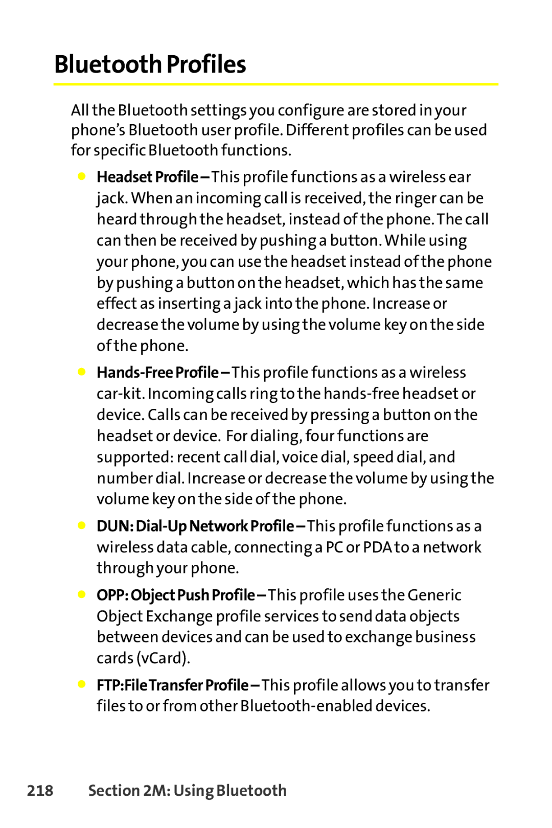 Sprint Nextel SCP-8400 manual Bluetooth Profiles 