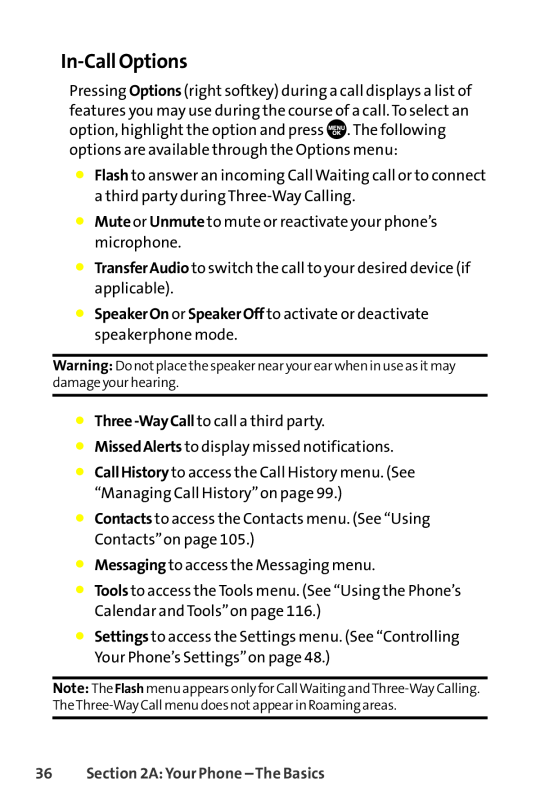 Sprint Nextel SCP-8400 manual In-Call Options 