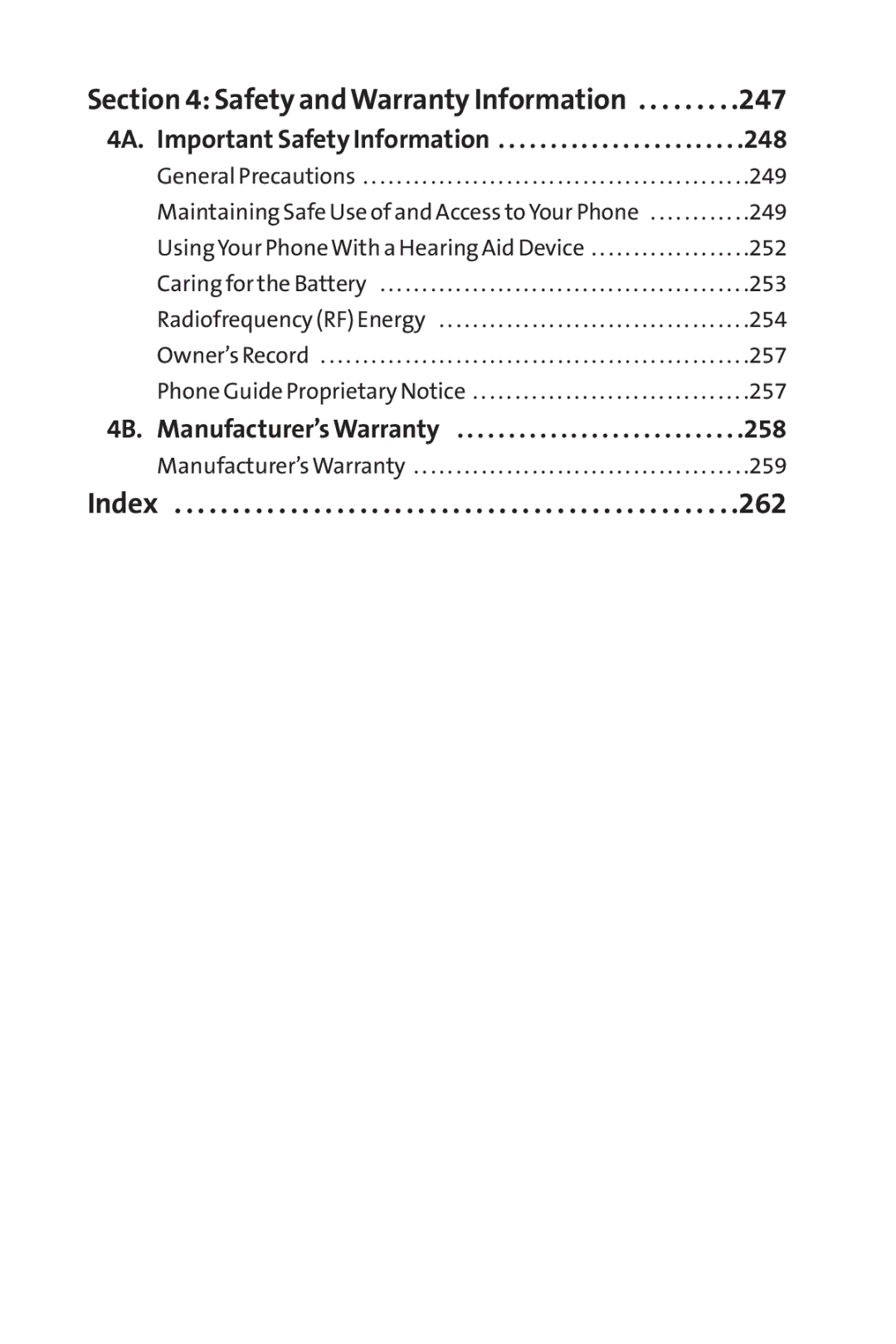 Sprint Nextel SCP-8400 manual Safety and Warranty Information, 258 