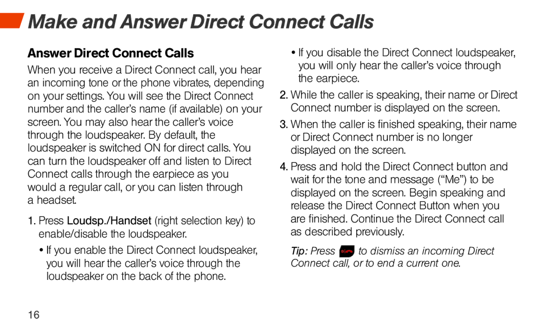 Sprint Nextel Sonim XP STRIKE manual Answer Direct Connect Calls 