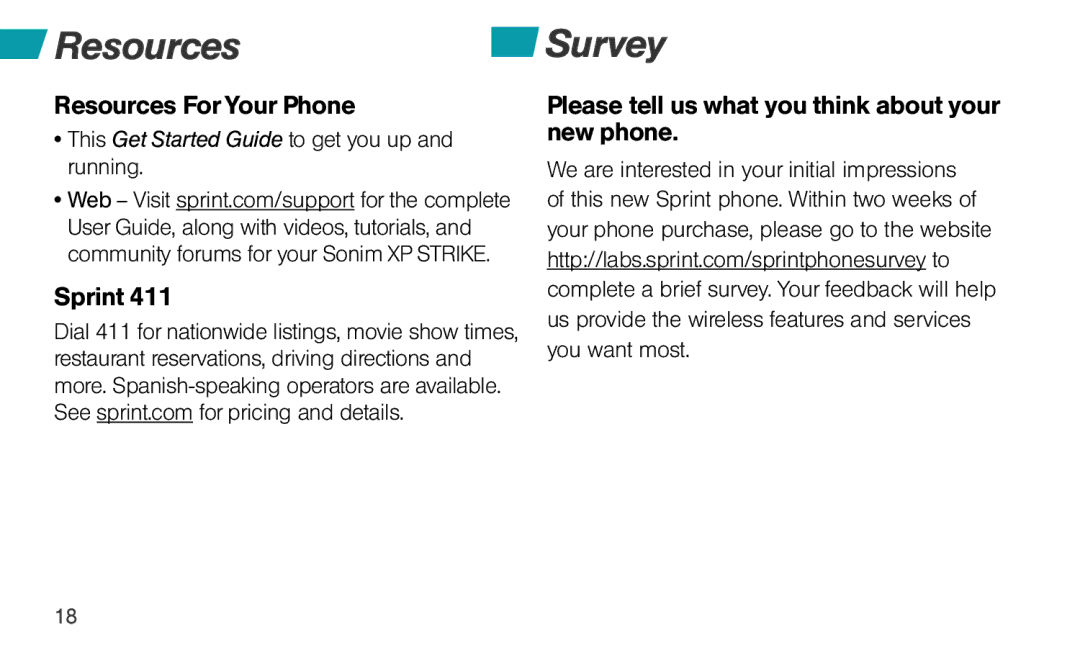 Sprint Nextel Sonim XP STRIKE manual Resources Survey, Resources For Your Phone 