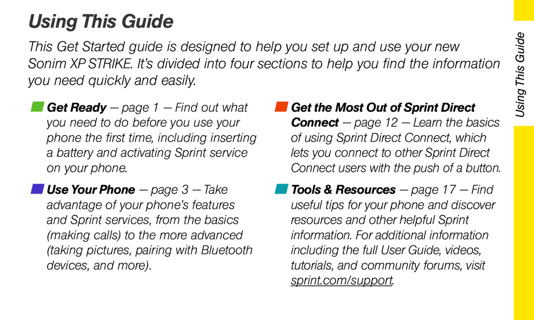 Sprint Nextel Sonim XP STRIKE manual Using This Guide 