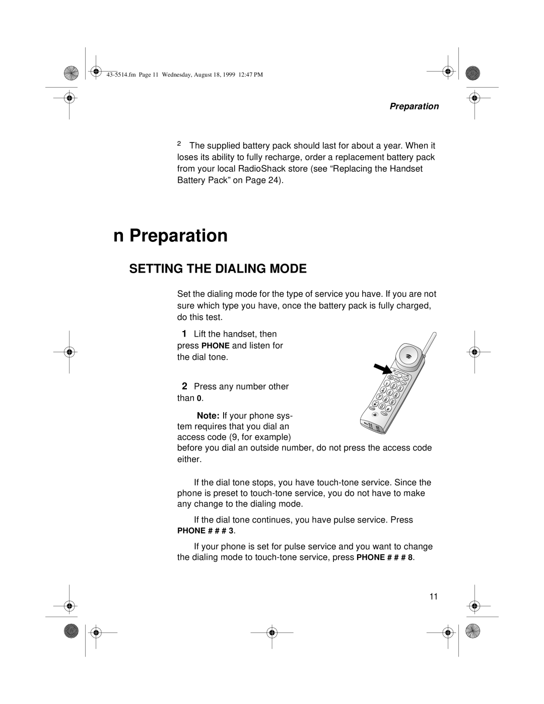 Sprint Nextel SP-514 owner manual Preparation, Setting the Dialing Mode 