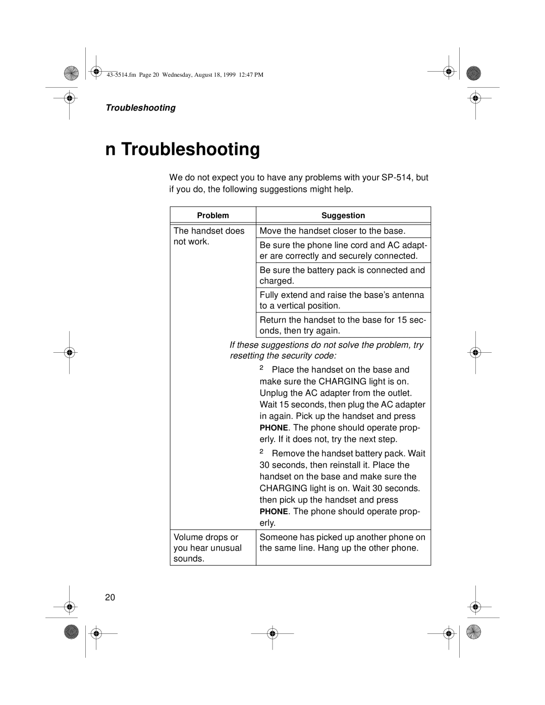 Sprint Nextel SP-514 owner manual Troubleshooting 