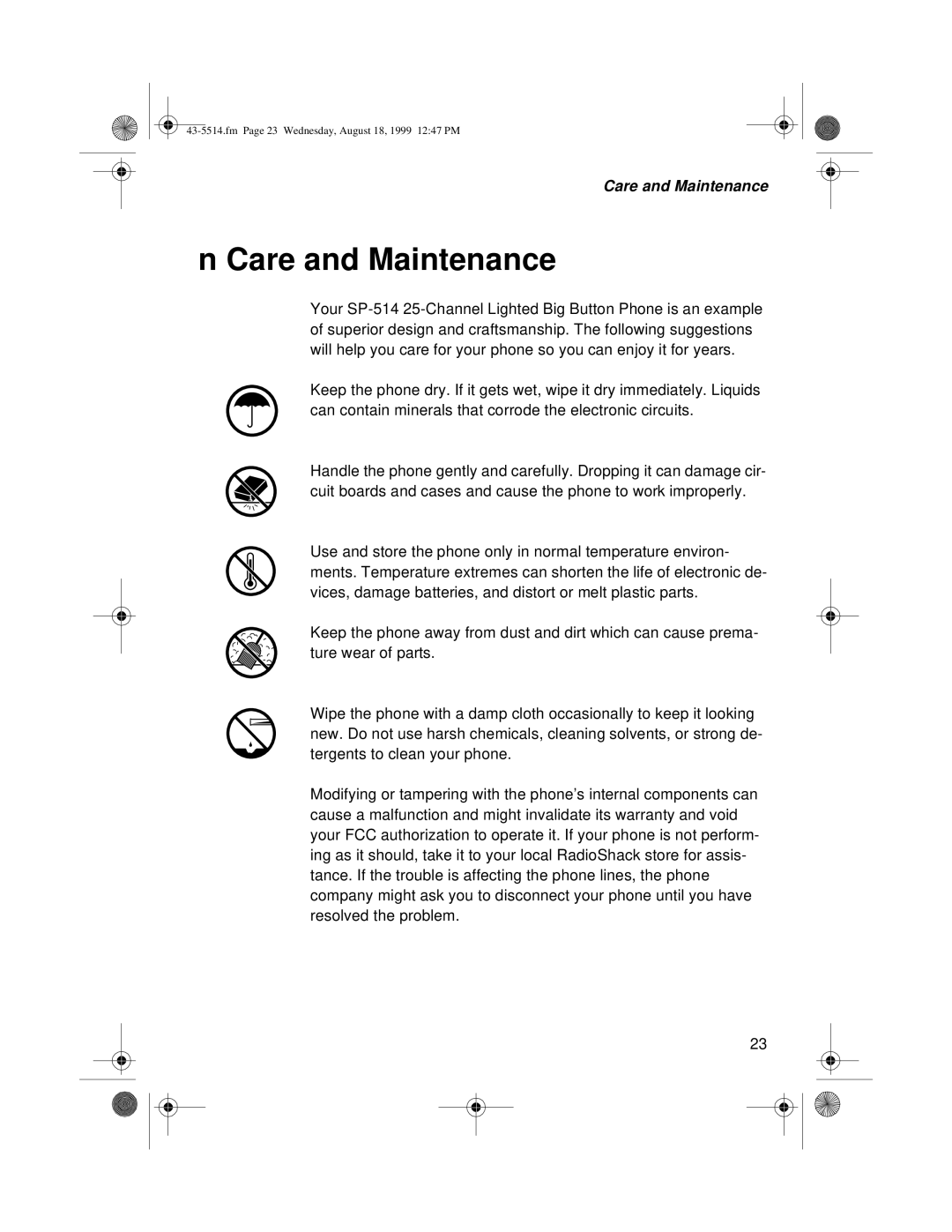 Sprint Nextel SP-514 owner manual Care and Maintenance 