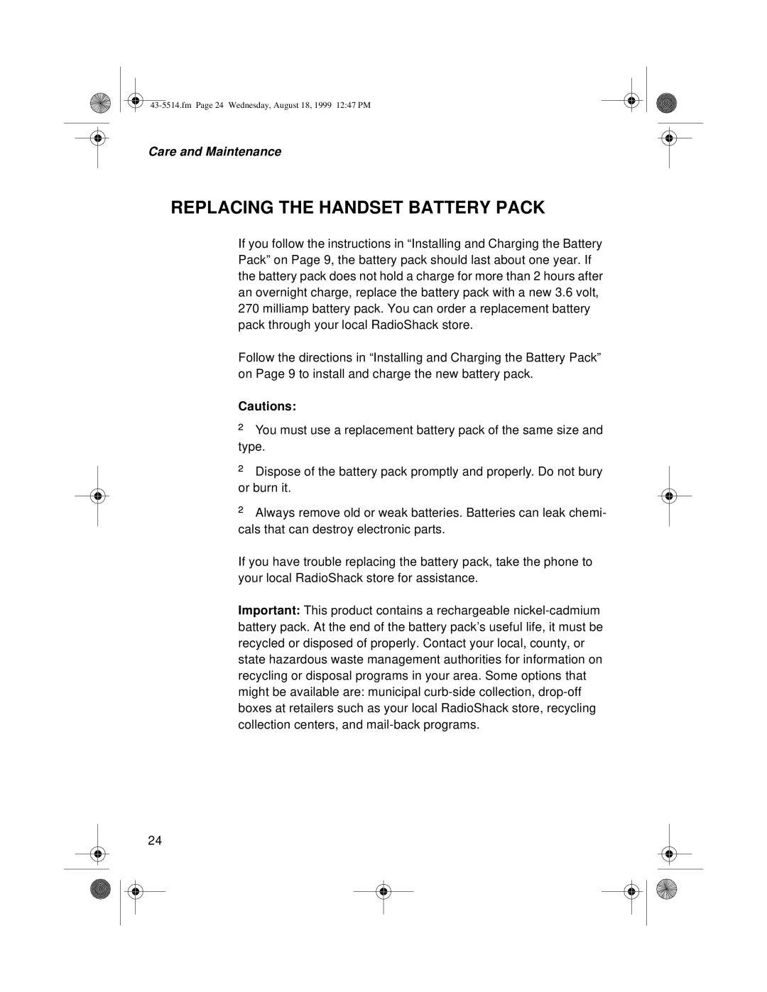 Sprint Nextel SP-514 owner manual Replacing the Handset Battery Pack 