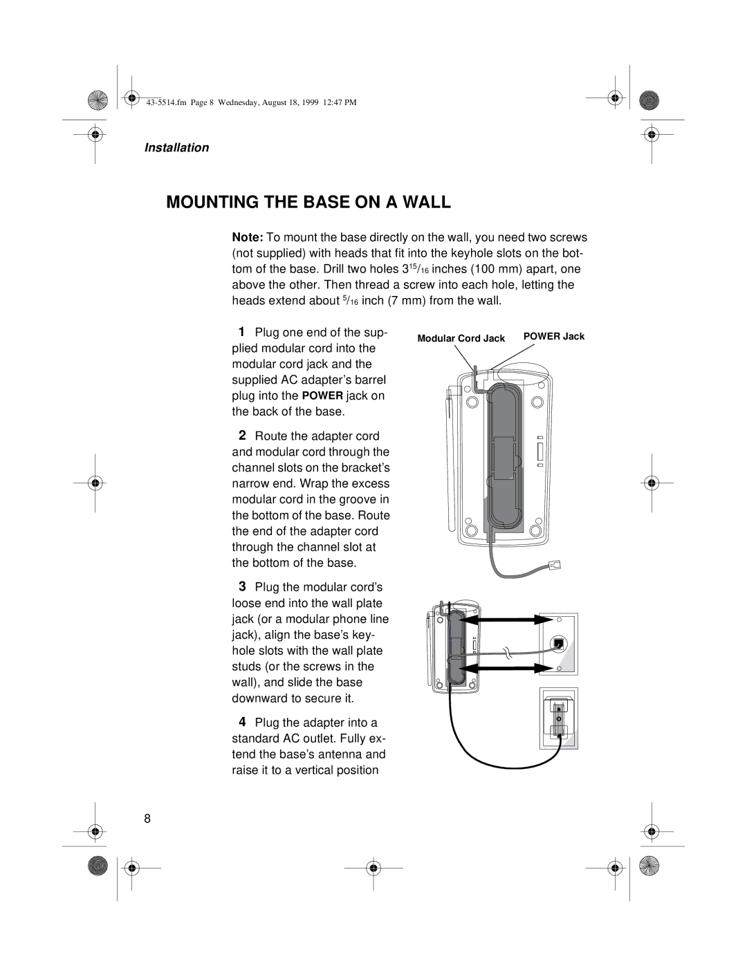 Sprint Nextel SP-514 owner manual Mounting the Base on a Wall 