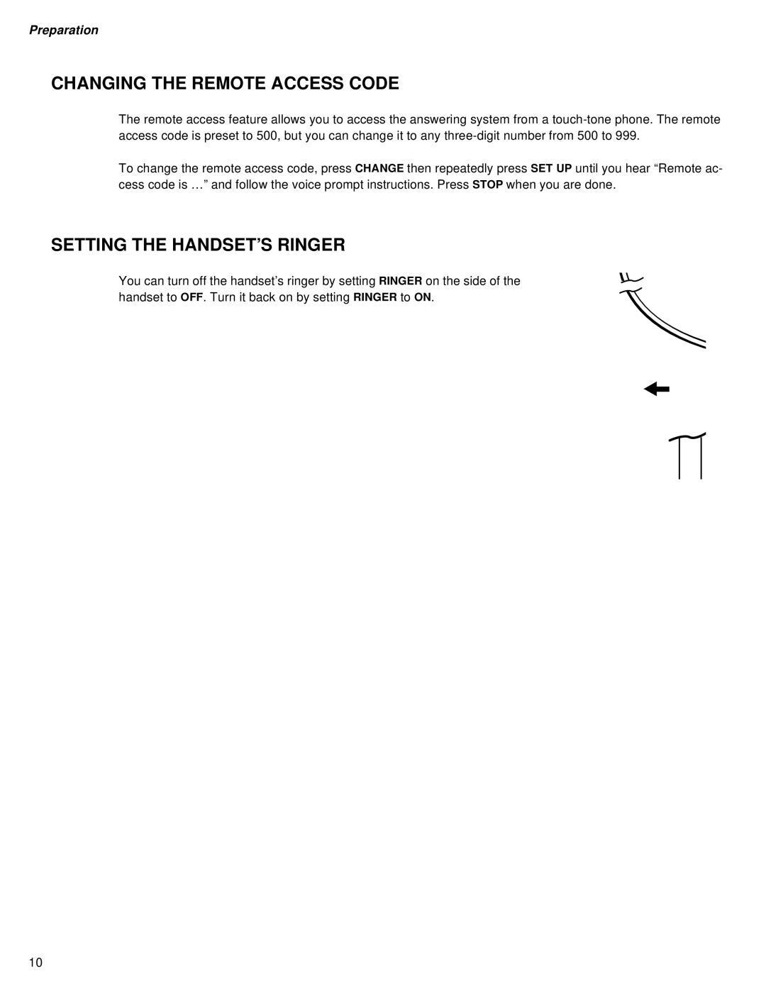 Sprint Nextel SP-515 owner manual Changing the Remote Access Code, Setting the HANDSET’S Ringer 