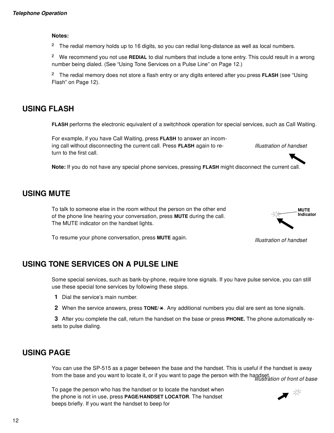 Sprint Nextel SP-515 owner manual Using Flash, Using Mute, Using Tone Services on a Pulse Line 