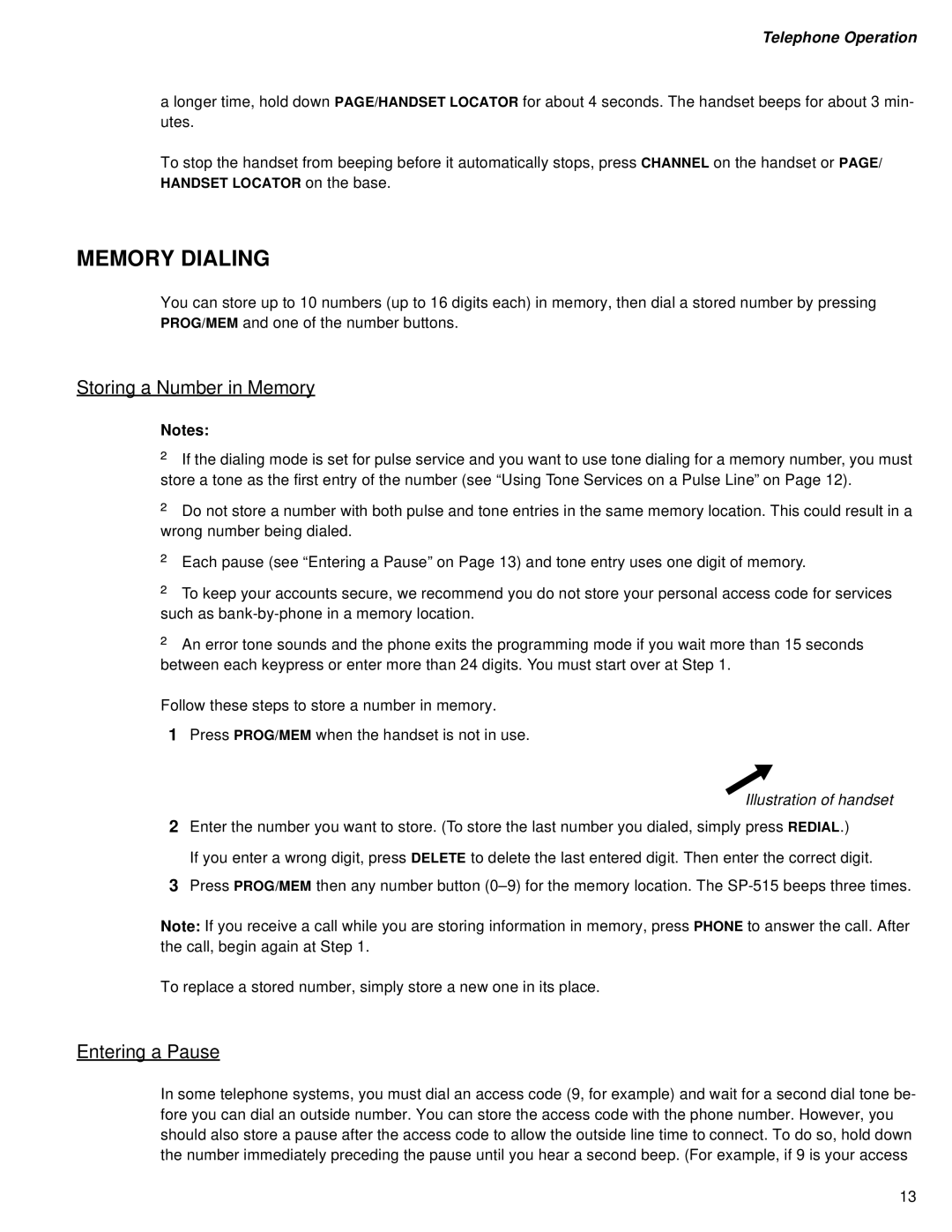 Sprint Nextel SP-515 owner manual Memory Dialing, Storing a Number in Memory 