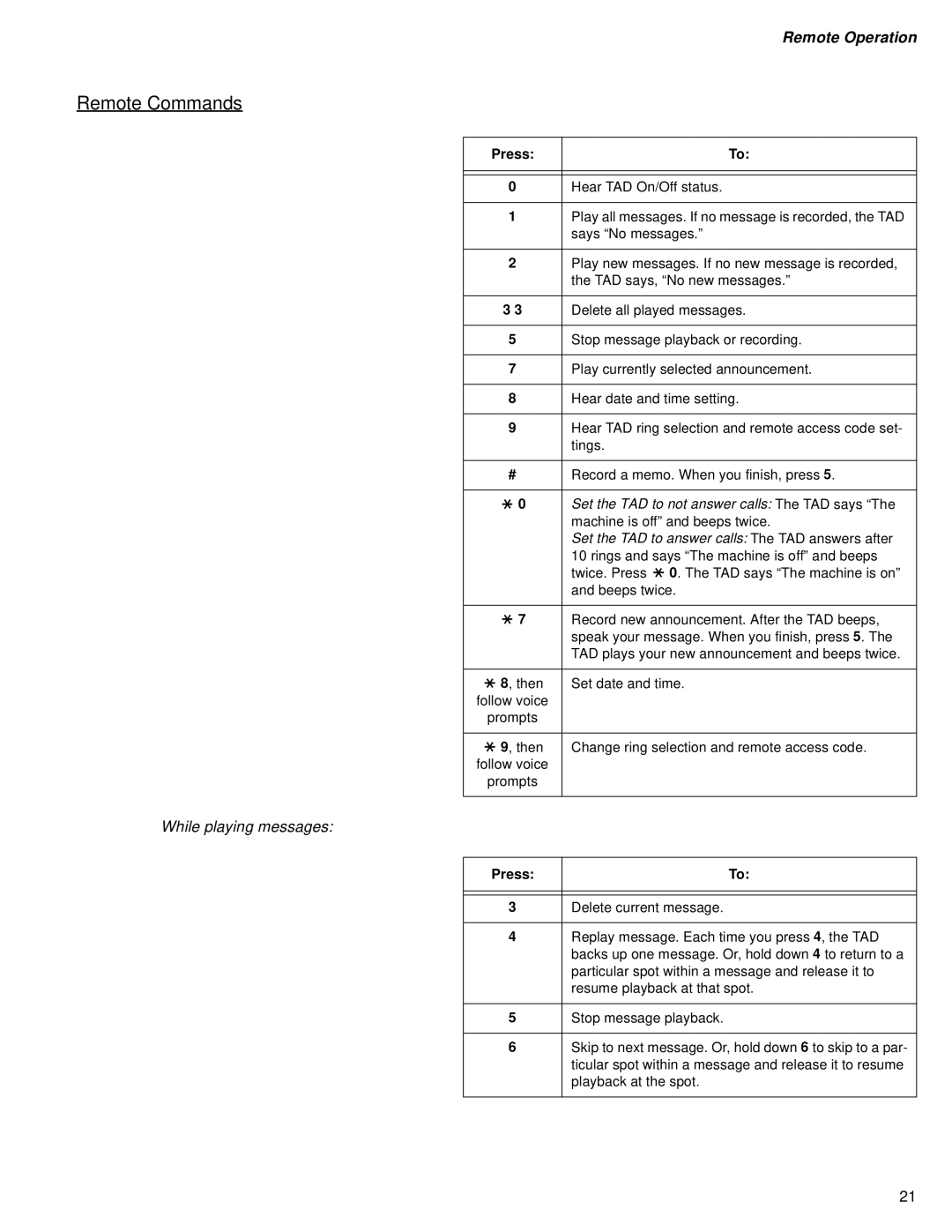 Sprint Nextel SP-515 owner manual Remote Commands, While playing messages 