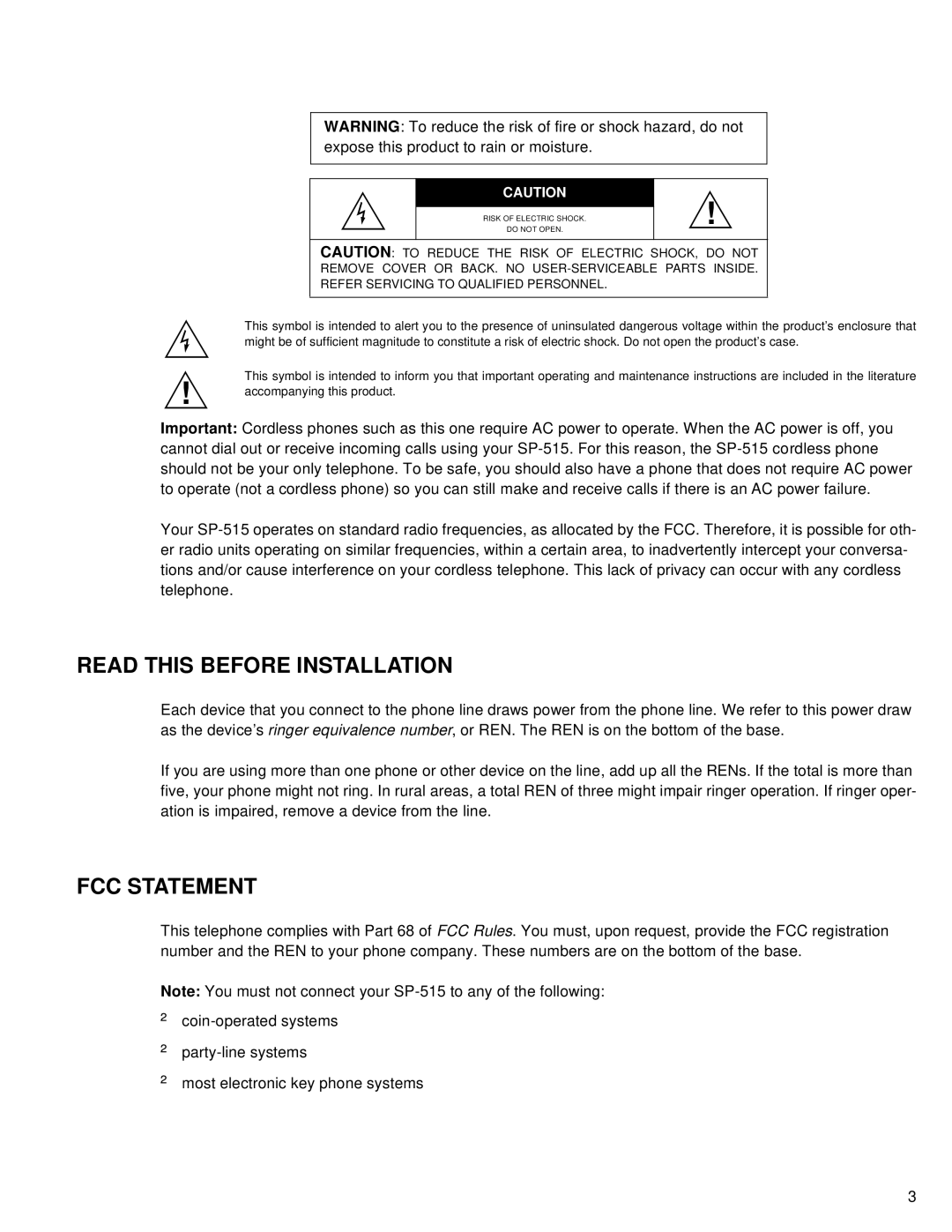 Sprint Nextel SP-515 owner manual Read This Before Installation, Fcc Statement 