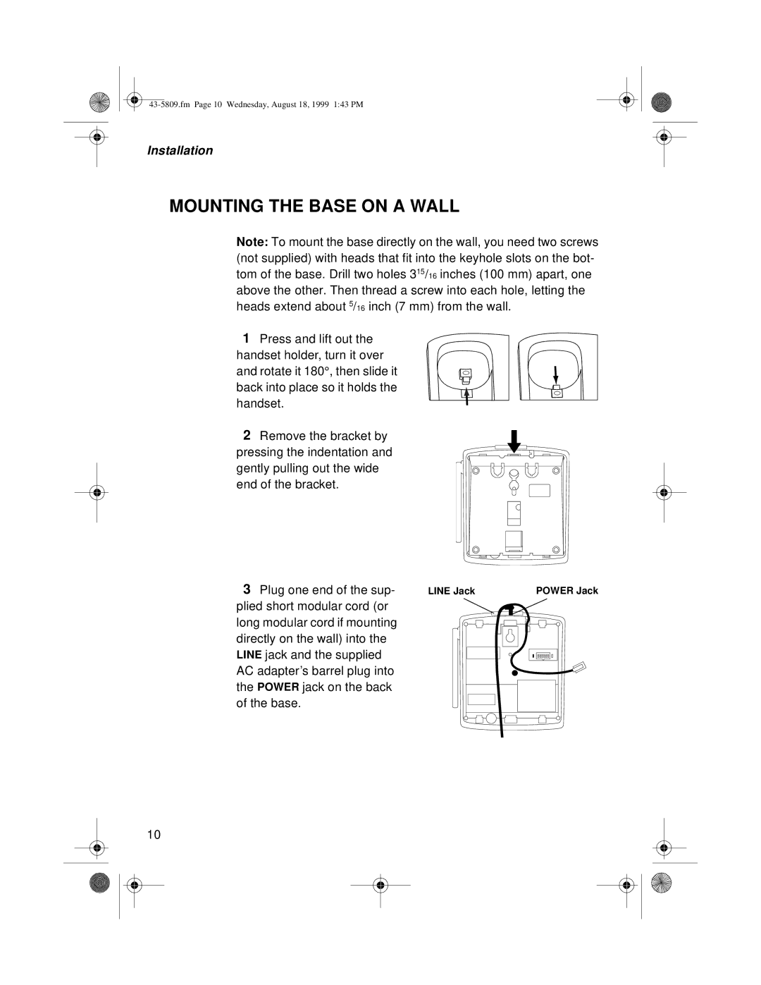 Sprint Nextel SP-809 owner manual Mounting the Base on a Wall 