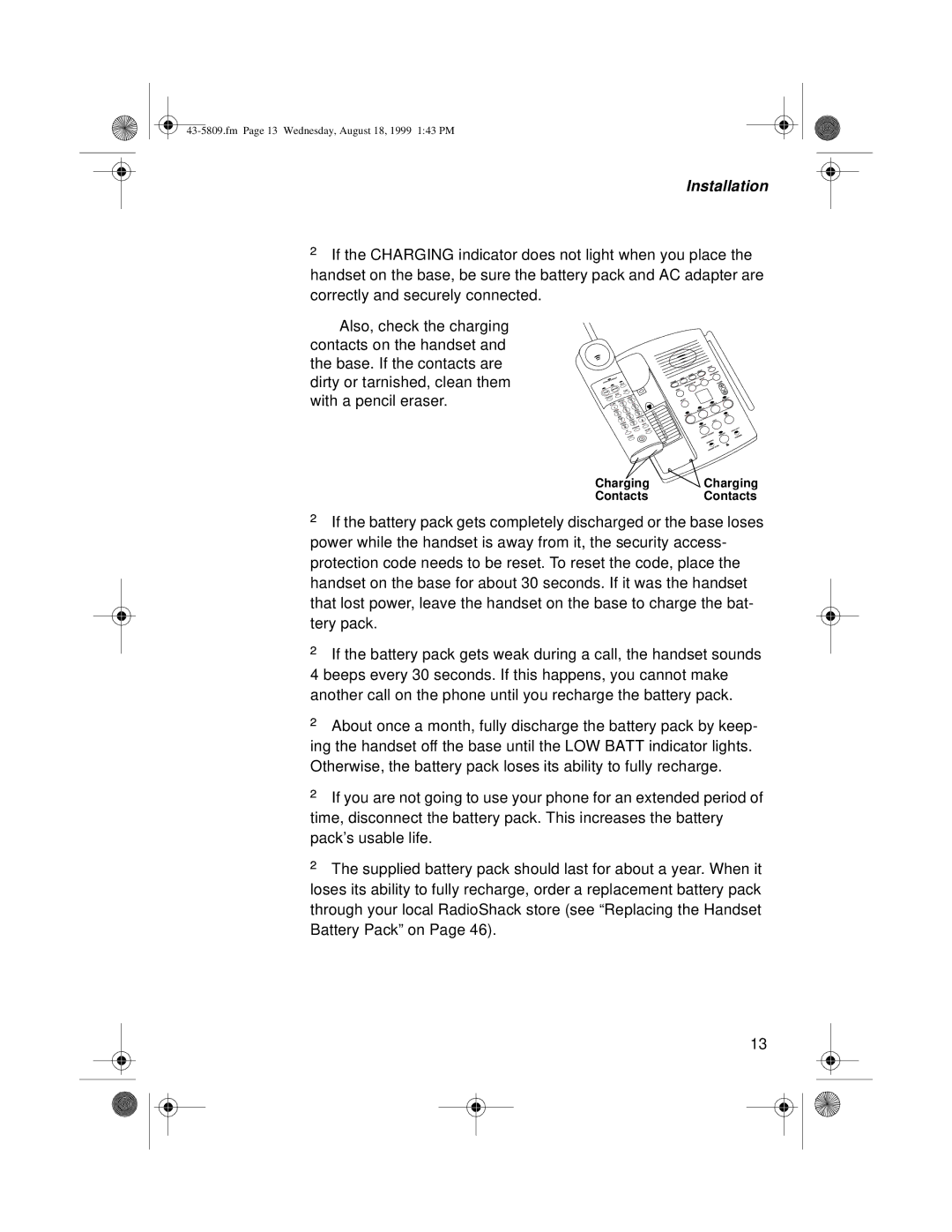 Sprint Nextel SP-809 owner manual Charging Charging ContactsContacts 