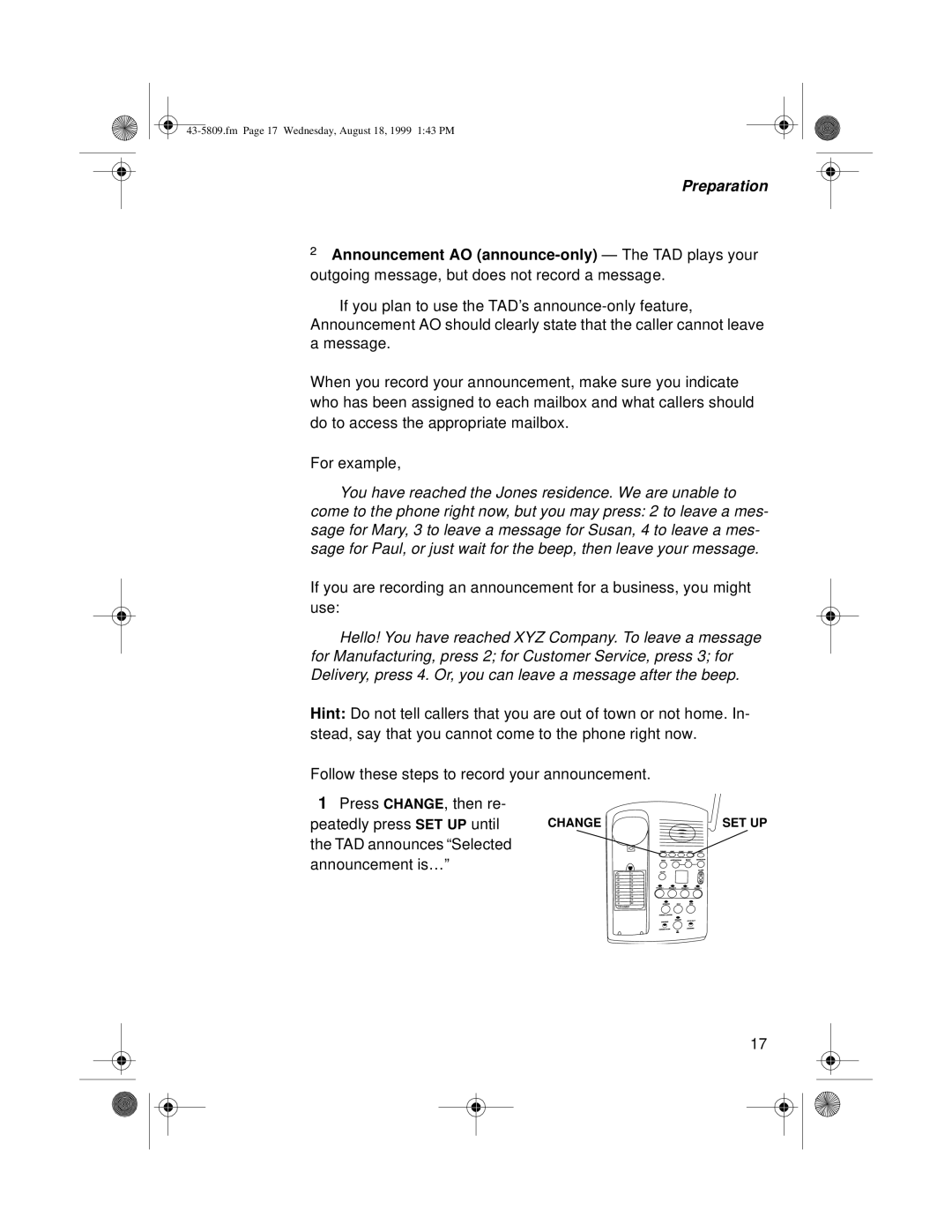 Sprint Nextel SP-809 owner manual TAD announces Selected Announcement is… 