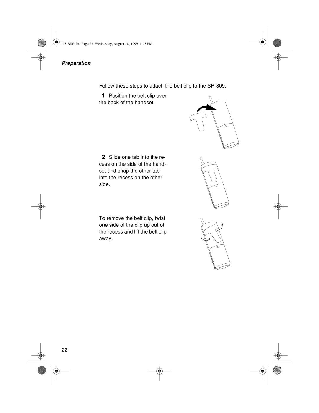 Sprint Nextel SP-809 owner manual Fm Page 22 Wednesday, August 18, 1999 143 PM 