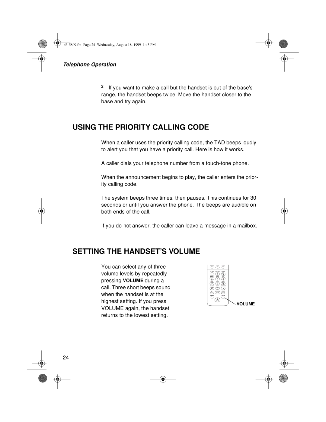 Sprint Nextel SP-809 owner manual Using the Priority Calling Code, Setting the HANDSET’S Volume 