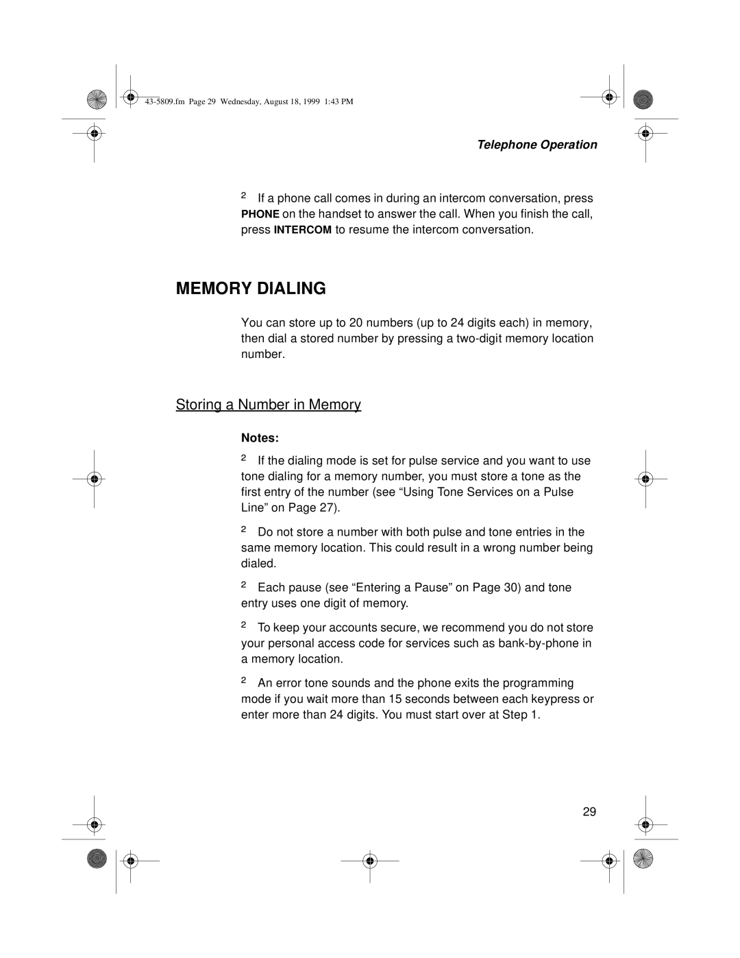 Sprint Nextel SP-809 owner manual Memory Dialing, Storing a Number in Memory 