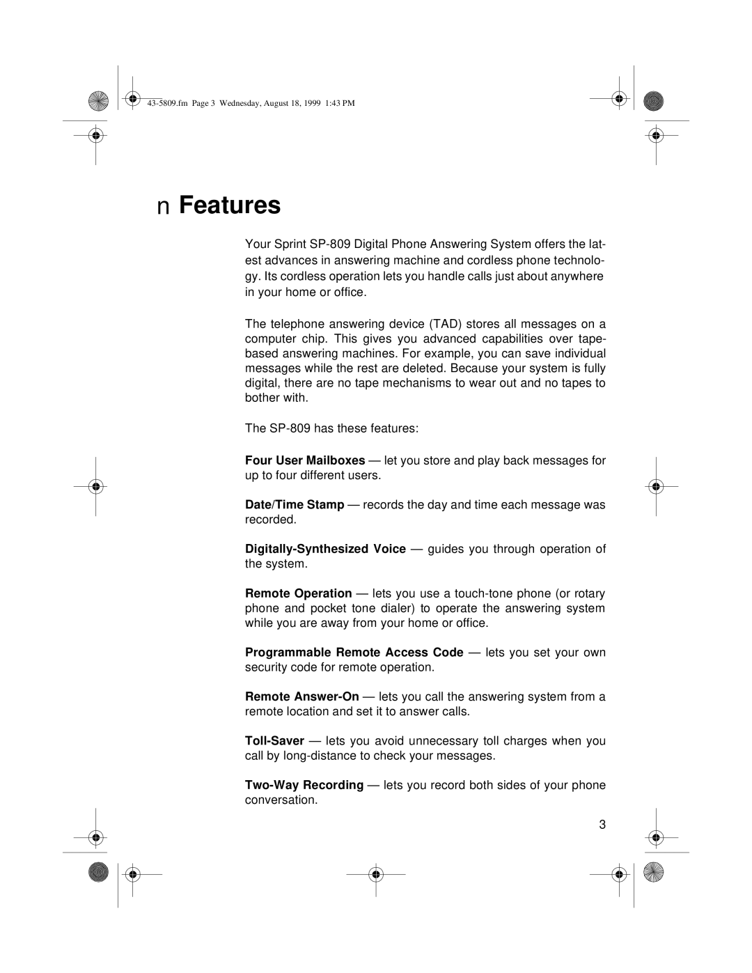 Sprint Nextel SP-809 owner manual Features 