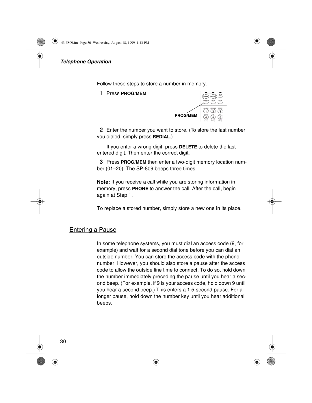 Sprint Nextel SP-809 owner manual Entering a Pause 