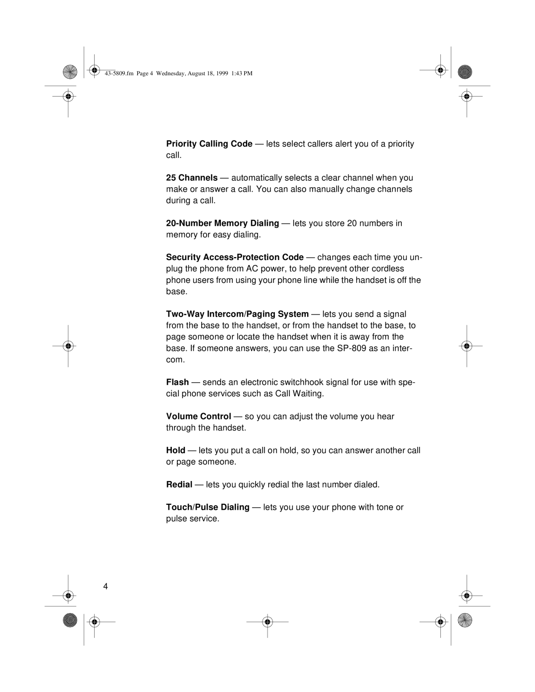 Sprint Nextel SP-809 owner manual Fm Page 4 Wednesday, August 18, 1999 143 PM 