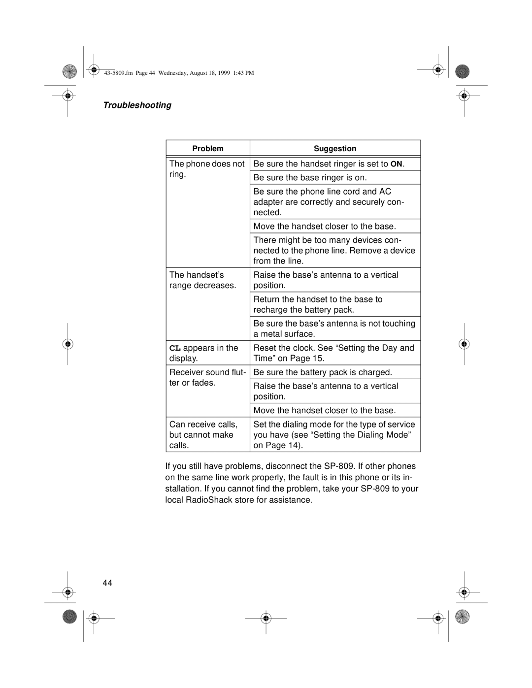 Sprint Nextel SP-809 owner manual Fm Page 44 Wednesday, August 18, 1999 143 PM 