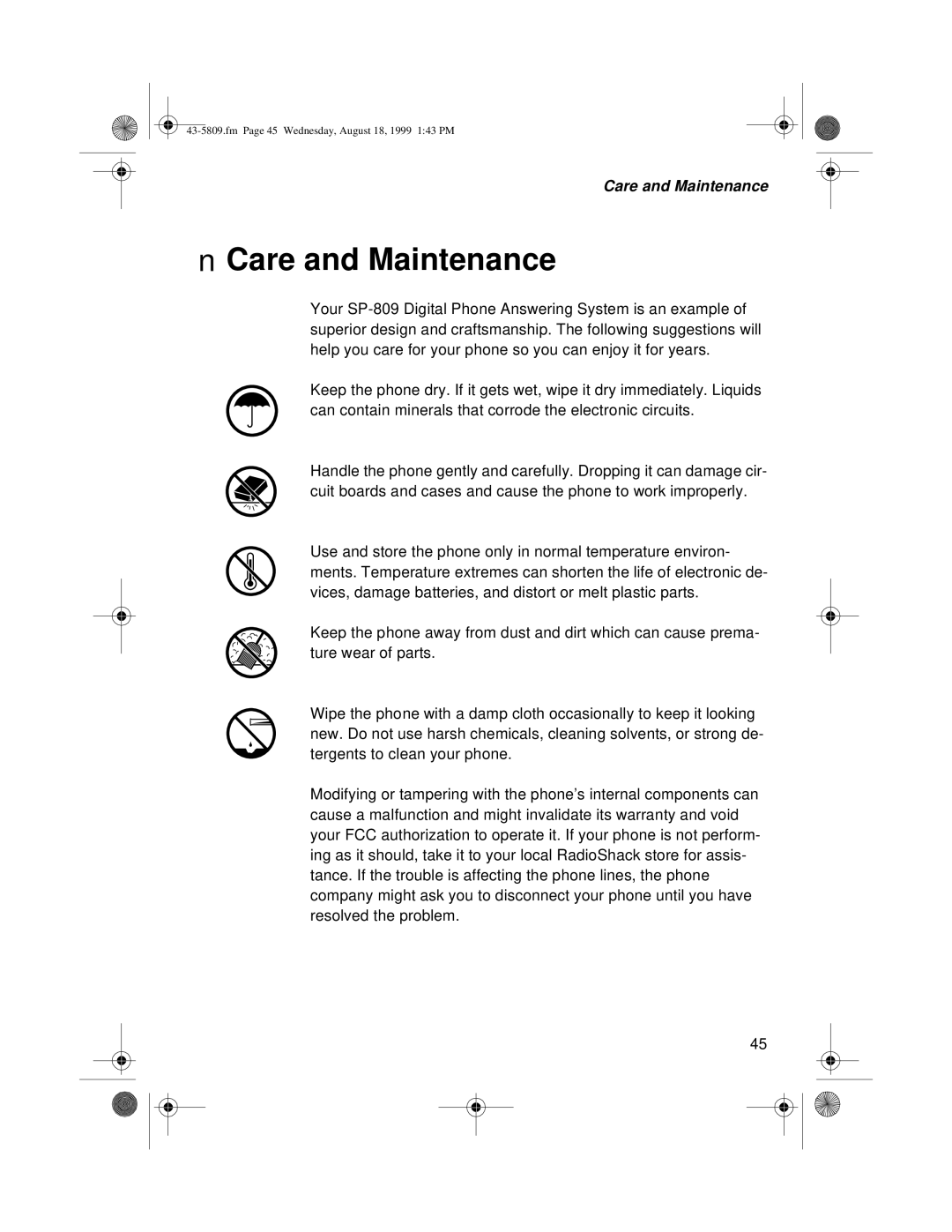 Sprint Nextel SP-809 owner manual Care and Maintenance 