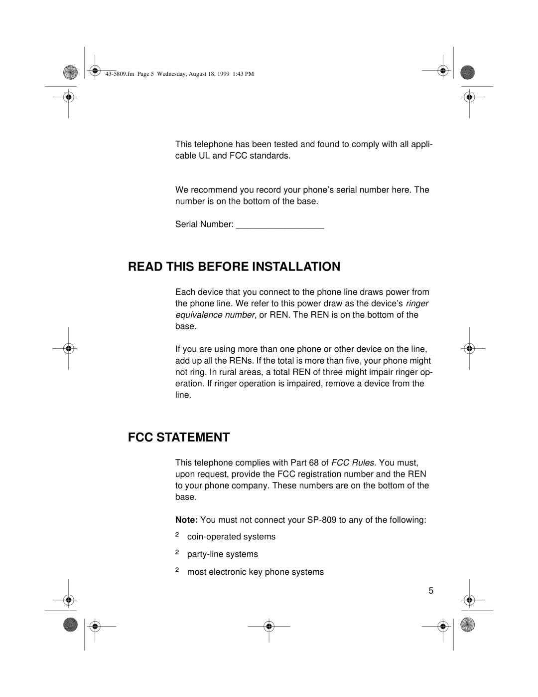 Sprint Nextel SP-809 owner manual Read this Before Installation, FCC Statement 