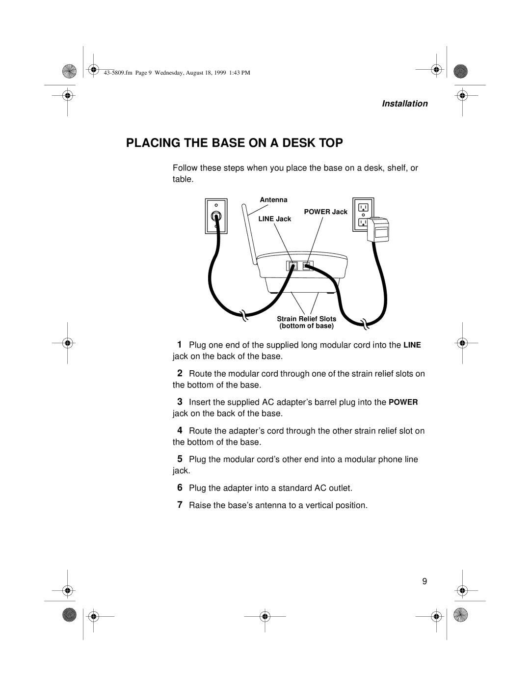 Sprint Nextel SP-809 owner manual Placing the Base on a Desk TOP 