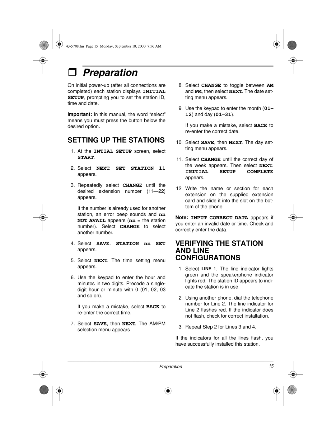 Sprint Nextel SP7084 owner manual Preparation, Setting UP the Stations, Verifying the Station and Line Configurations 