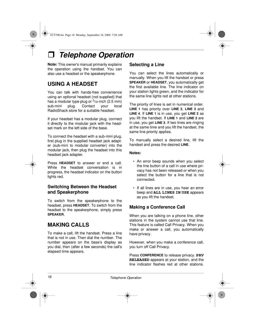 Sprint Nextel SP7084 owner manual Telephone Operation, Using a Headset, Making Calls 