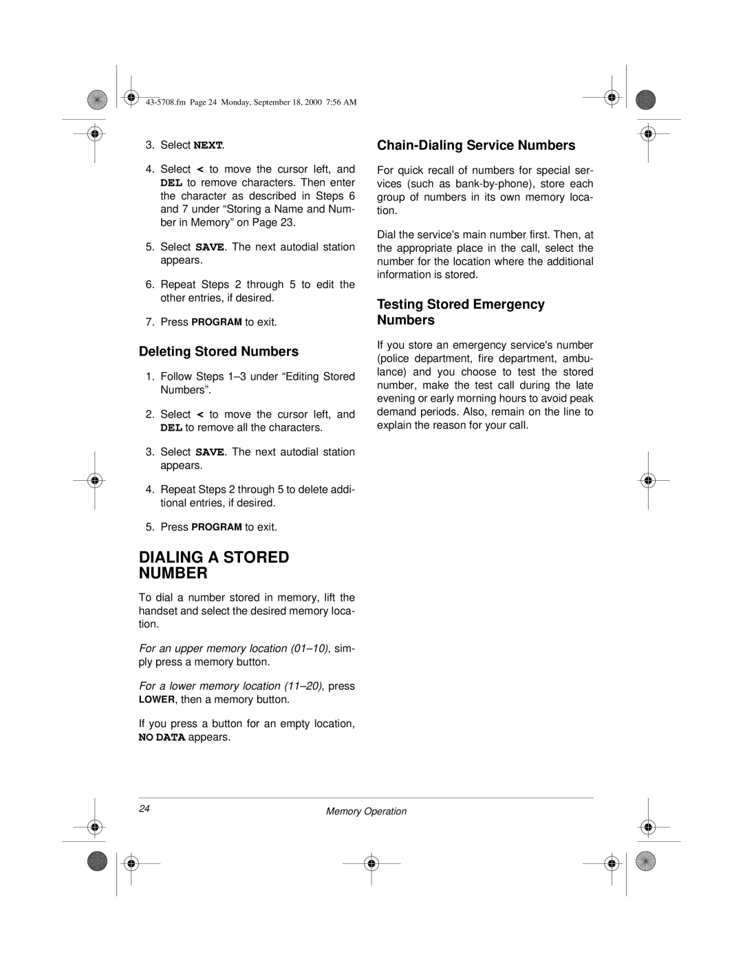 Sprint Nextel SP7084 owner manual Dialing a Stored Number, Deleting Stored Numbers, Chain-Dialing Service Numbers 