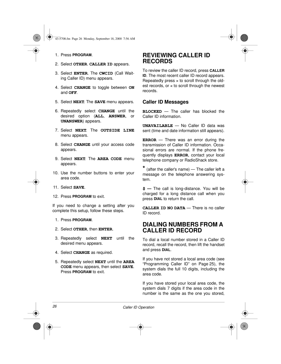 Sprint Nextel SP7084 owner manual Reviewing Caller ID Records, Dialing Numbers from a Caller ID Record, Caller ID Messages 