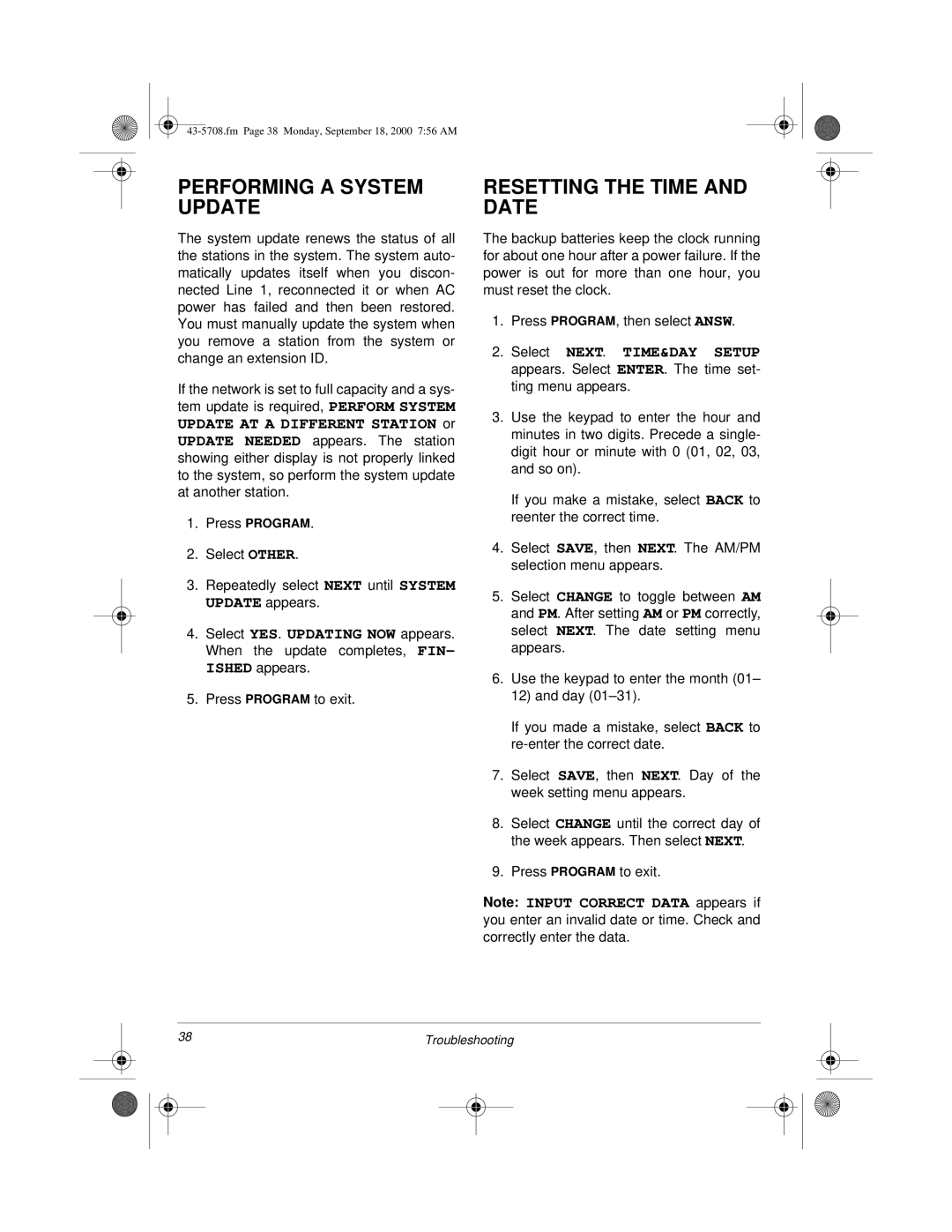 Sprint Nextel SP7084 owner manual Performing a System Update, Resetting the Time and Date 