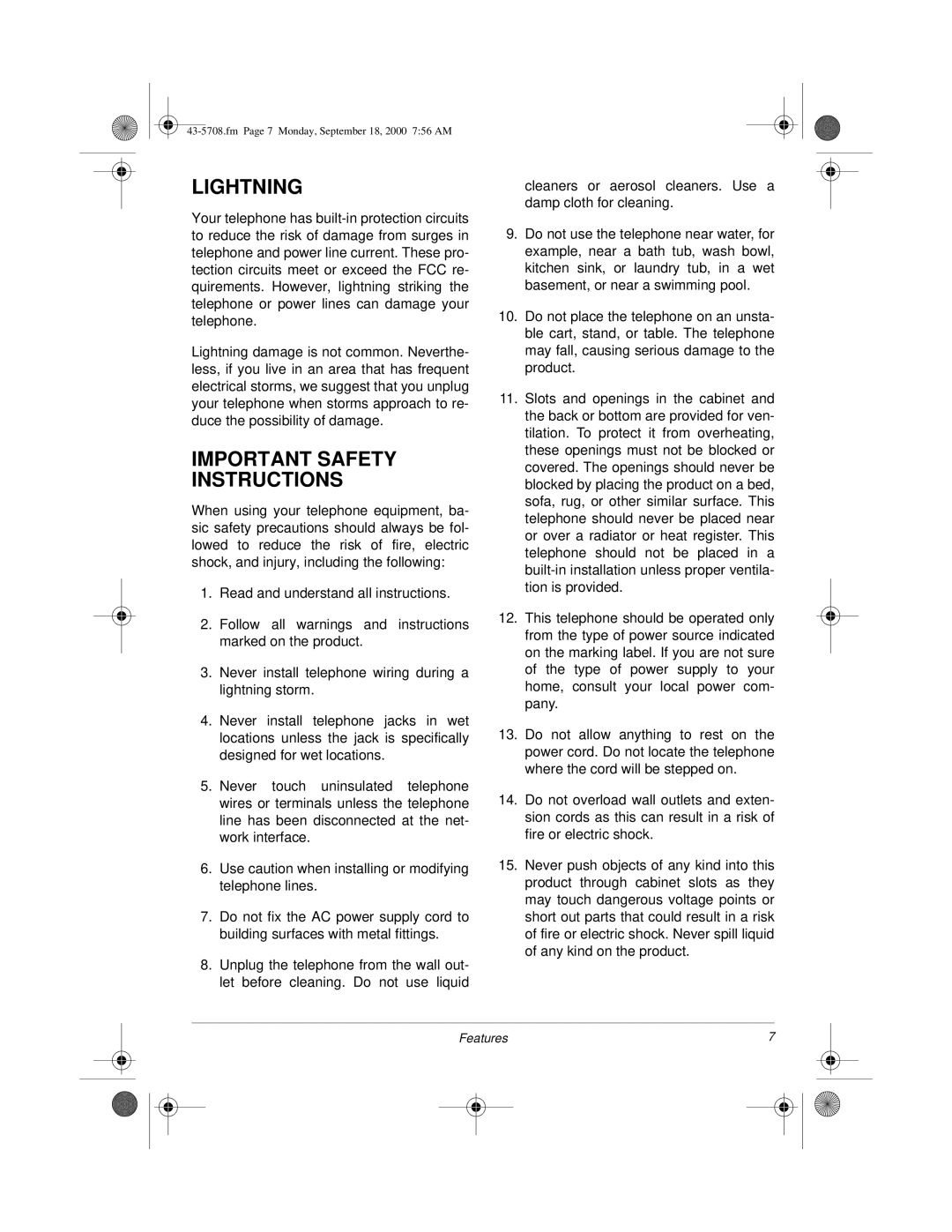 Sprint Nextel SP7084 owner manual Lightning, Important Safety Instructions 