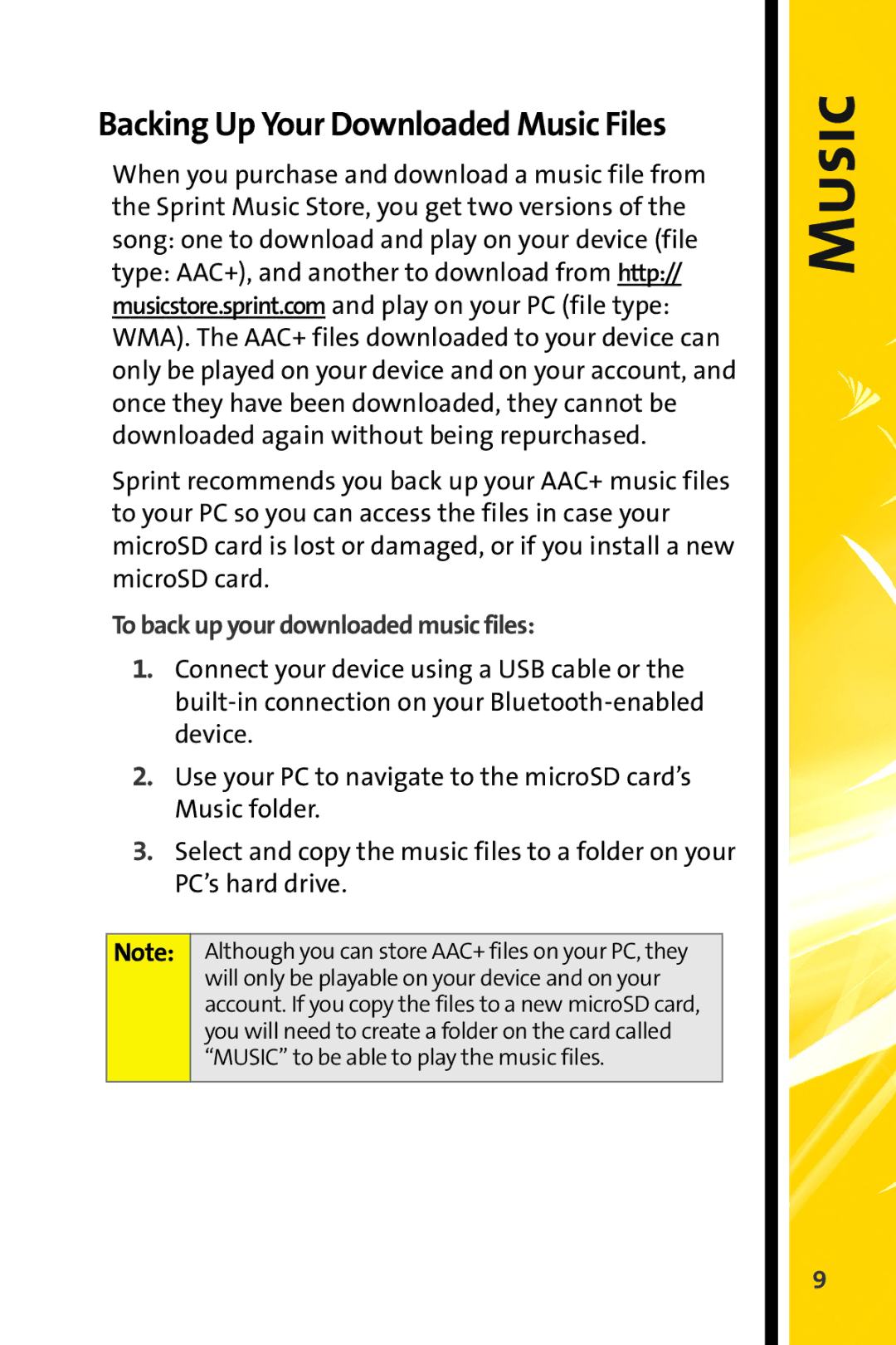 Sprint Nextel Stereo Receiver manual Backing Up Your Downloaded Music Files, To back up your downloaded music files 