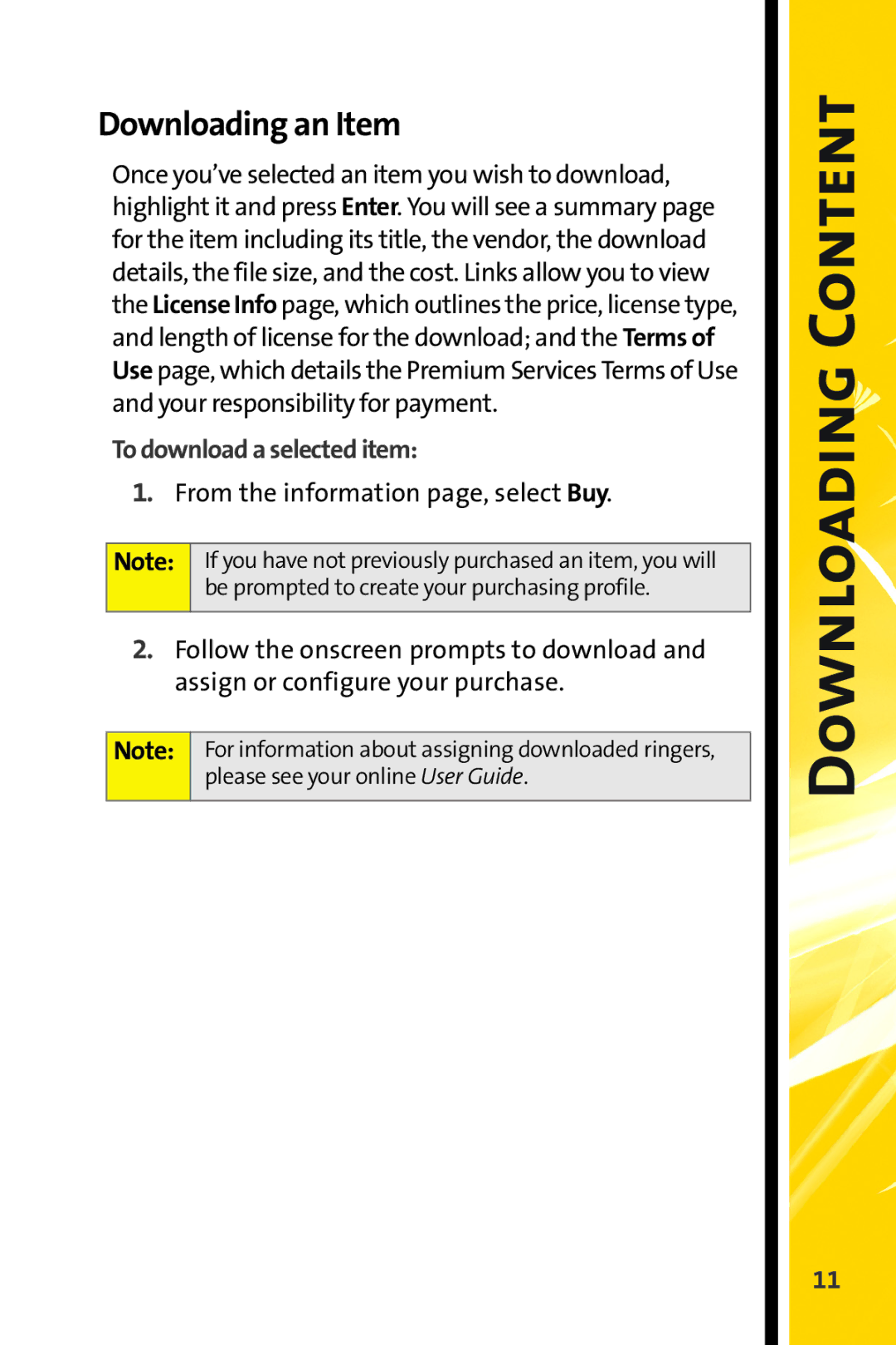 Sprint Nextel Stereo Receiver manual Downloading Content, Downloading an Item, To download a selected item 