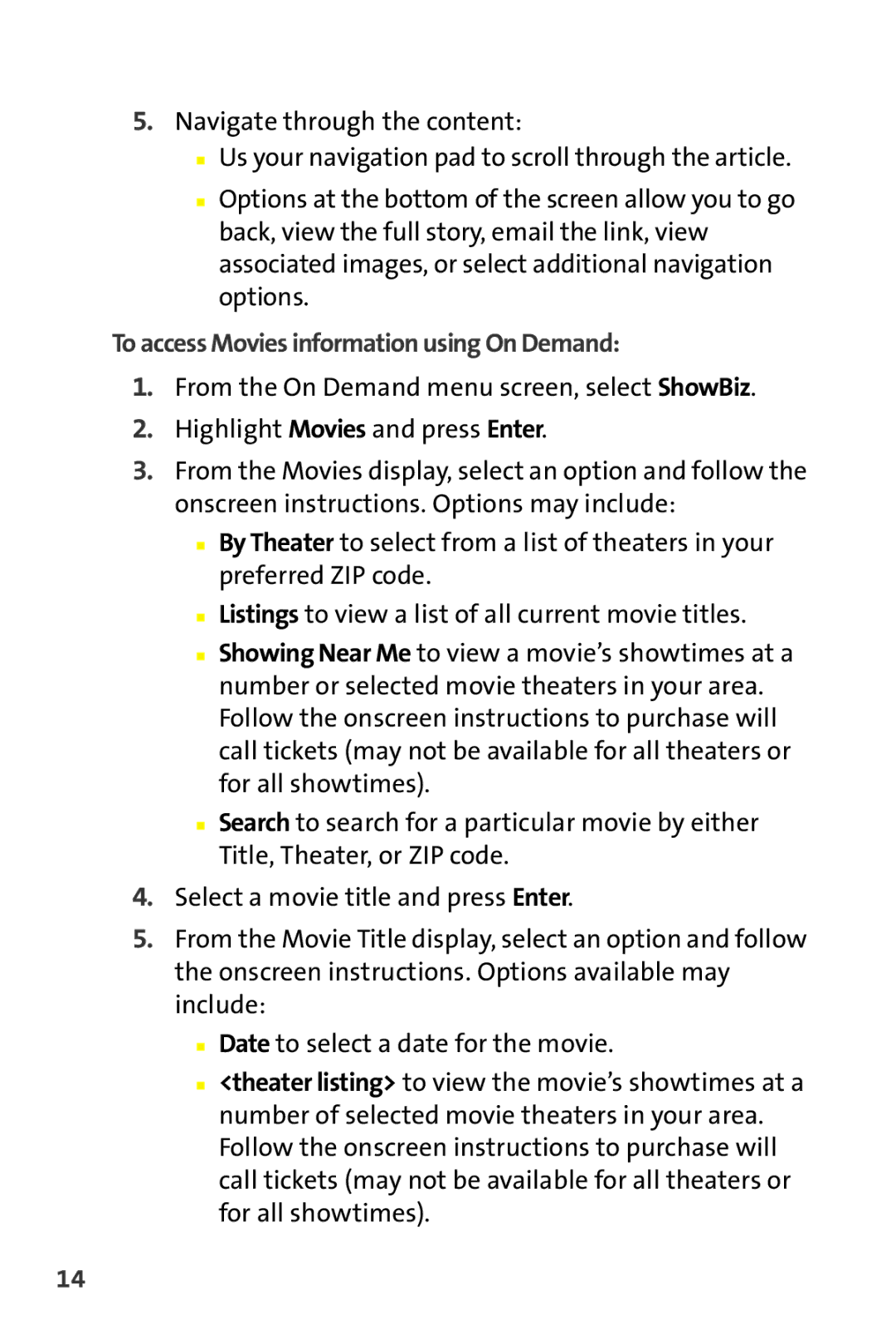 Sprint Nextel Stereo Receiver manual To access Movies information using On Demand 