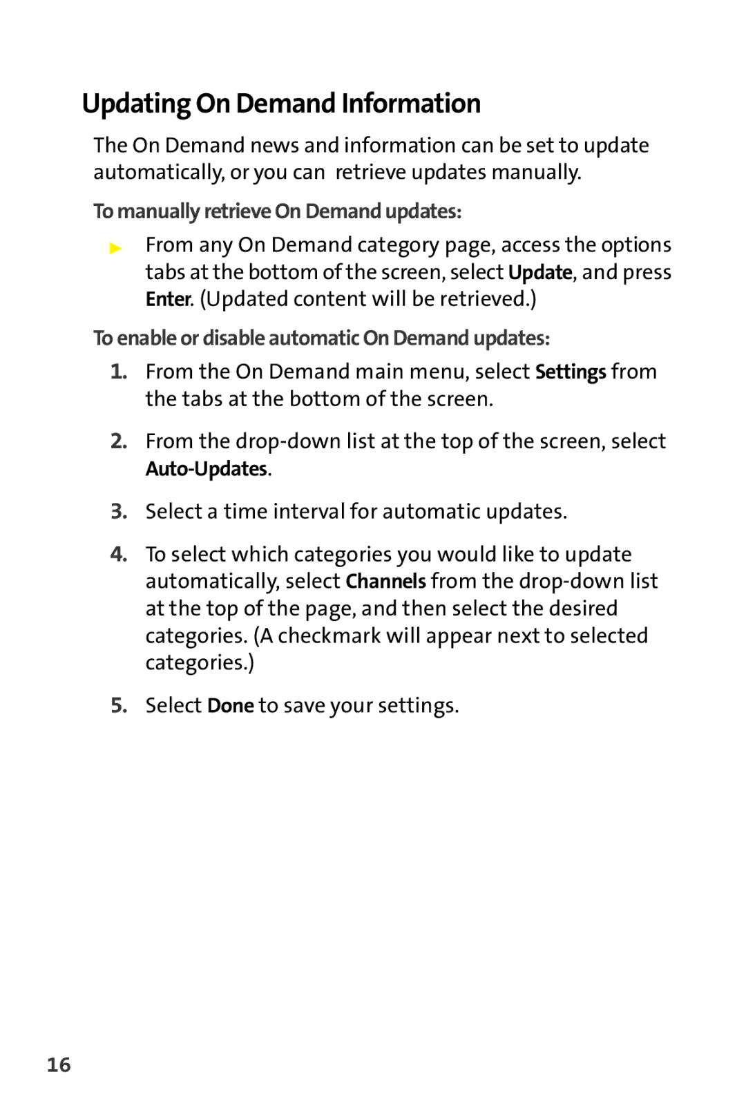 Sprint Nextel Stereo Receiver Updating On Demand Information, To manually retrieve On Demand updates 