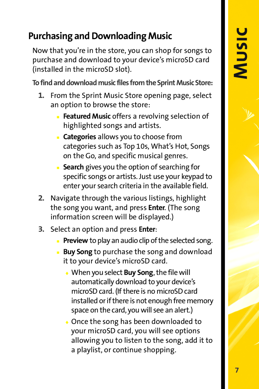 Sprint Nextel Stereo Receiver manual Purchasing and Downloading Music 