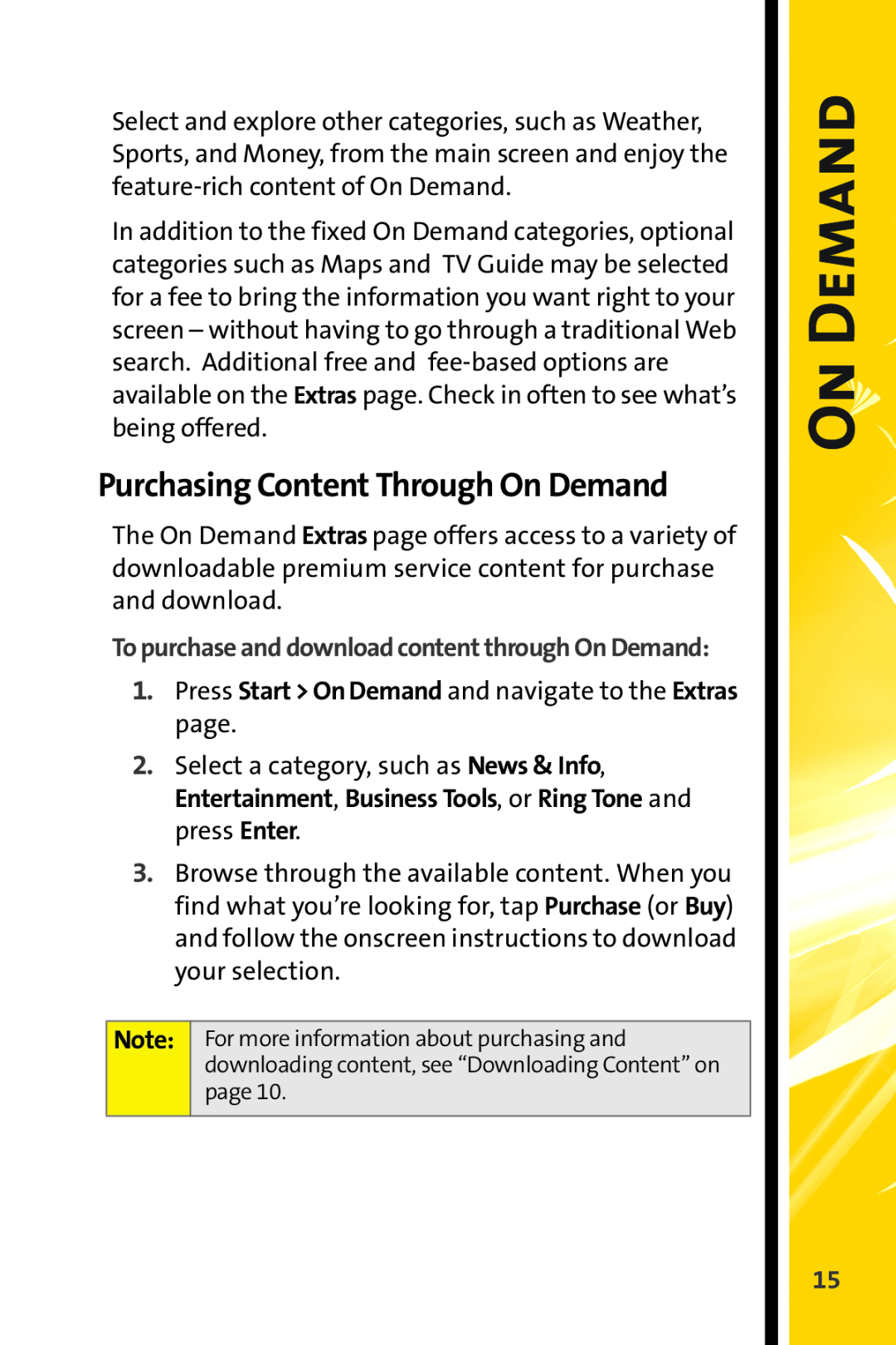 Sprint Nextel Stereo Receiver manual Purchasing Content Through On Demand 