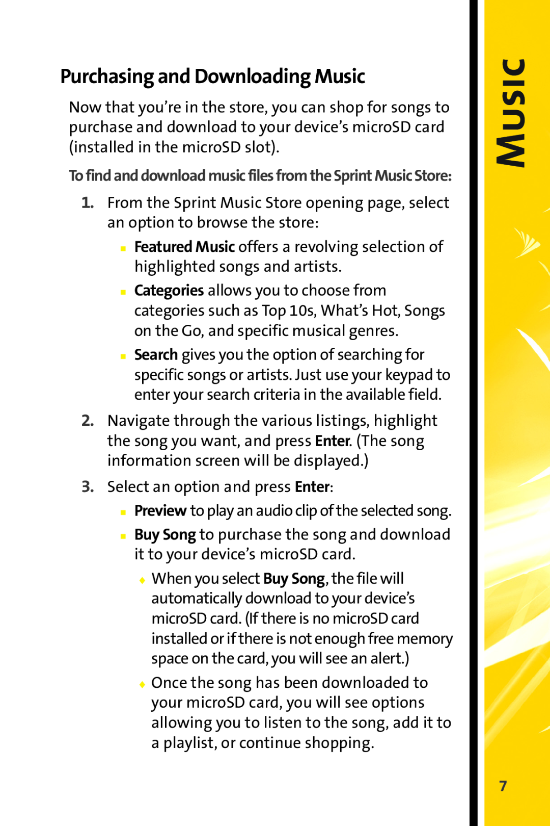 Sprint Nextel Stereo Receiver manual Purchasing and Downloading Music 