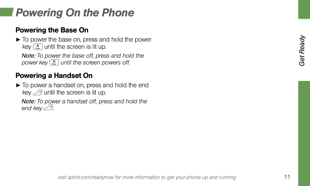 Sprint Nextel SYSTEM 1 manual Powering On the Phone, Powering the Base On, Powering a Handset On 